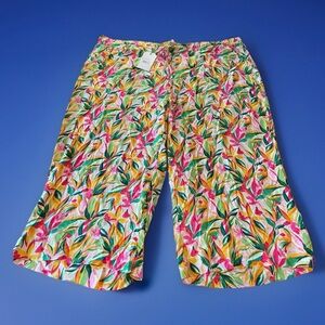 NWT Stella Parker Palazzo Drawstring Cropped Lounge Pants Floral Tropical Sz 1X